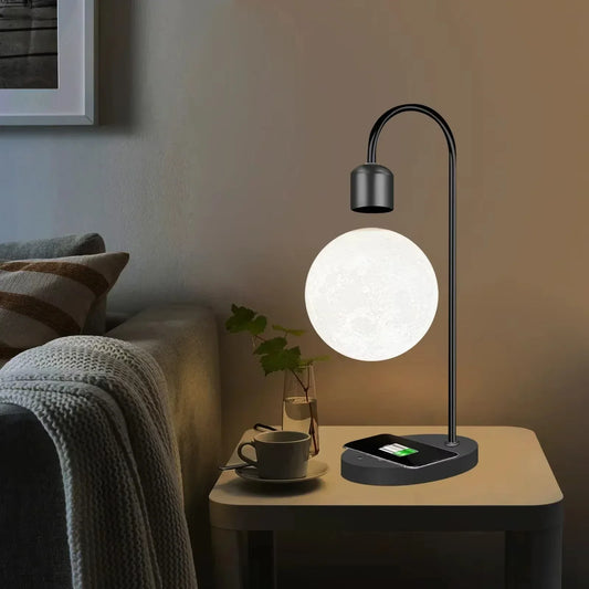 LED Creative Magnetic Levitation Decoration and Night Light with Wireless Charging Moon Lamp for Home